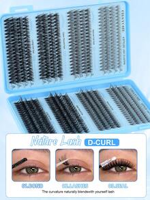 640/544/200 Clusters D Curl Individual Eyelashes High Capacity Fake Lashes Extensions Kit, Natural Thick Segmented Lash With Bond And Seal,Tweezers,Brush, Long Lasting Wispy False Lash Book Beginner Friendly, For Daily And Quick Makeup, Easy To Use - Baby Blue - View 8