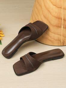 Women's Flat Sandals 2026 Spring/Summer New Versatile Soft Sole Beach Slides Fashion Roman Sandals Plus Size Women's Shoes 41-43 - Dark Brown - View 5