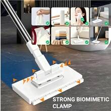 Reusable Facial Cloth Mop With 4Pcs Mop Cloths, Wet & Dry Dual Use Cleaning Mop,One-Button Detachable Flat Mop, Automatic Clamp Design, No-Hand Wash Household Mop Suitable For Floors, Windows, Kitchens And Bathrooms - A - 查看 7