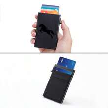 محفظة بطاقات معدنية بتصميم حصان جاري للرجال، علبة بطاقات عمل من الألومنيوم مع خاصية حجب RFID وفتح تلقائي، محفظة بطاقات - متعدد الألوان - مشاهدة 5
