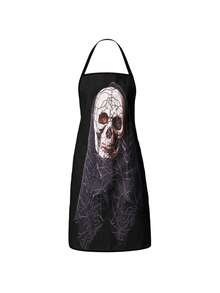 2Pcs Punk Halloween Skull Apron Set, Gas Mask Pilot Goggles King Crown Paisley Tattoo Pattern Skeleton Kitchen Apron, Waterproof Oilproof Cooking Bib With Paint Blood Splatter, Gothic Streetwear Style Halloween Party Costume Gift For Women Men - Multicolor - View 10