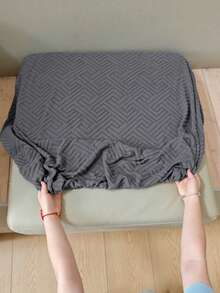 1pc Solid Color Jacquard Stretch Removable Machine Washable Sofa Cushion Cover, Polyester Sofa Seat And Backrest Cover For Living Room - Grey - View 10