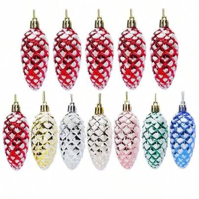 5pcs Christmas Decoration Props Plastic Painted Pine Cone Balls Christmas Tree Decor Plastic Pine Cone Hanging