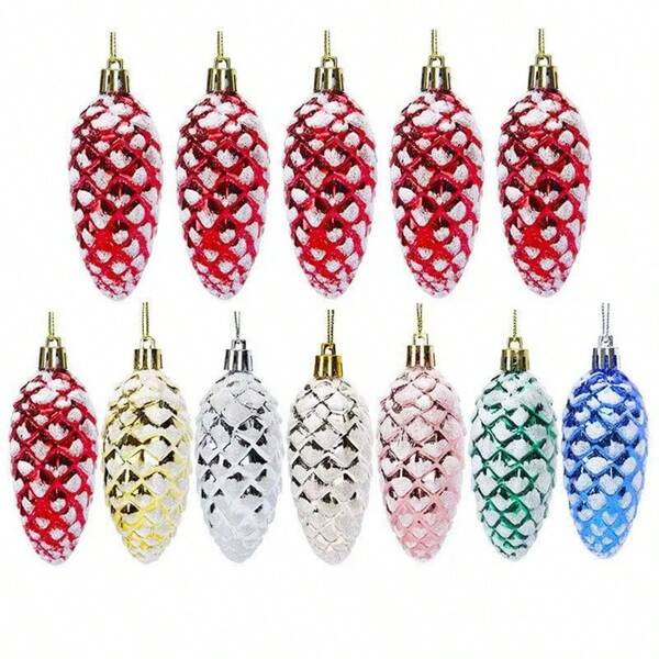 5pcs Christmas Decoration Props Plastic Painted Pine Cone Balls Christmas Tree Decor Plastic Pine Cone Hanging