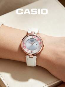Casio SHEEN Women's Round Sakura Pattern Dial Mint Green Smooth Strap Date Display 3ATM Water Resistant Elegant Quartz Watch SHS-C110CGL-7AUPFH - Green - View 3