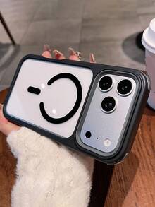 Luxury Shockproof Anti-Drop 3-In-1 Magnetic Transparent Acrylic Phone Case With Short Lanyard, Compatible With IPhone 17 Pro Max 17 Pro 17 16 Pro Max 16 Pro 16 15 Pro Max 15 Pro 15 14 Pro Max 14 Pro 14 13 Pro Max 13 Pro 13 12 Pro Max 12 Pro 12 11, Supports Wireless Charging, High-Quality Protective Case - Black - View 2