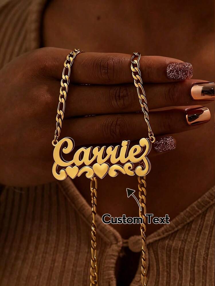 1 pieza Collar personalizado con nombre escrito a mano con borde de triple corazón y voluta, cadena de acero inoxidable chapada en oro estilo , regalo de joyería para mujer - Corazón doble multicolor - Añade 2