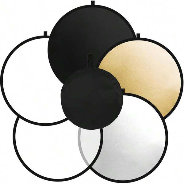 FCV 1Set 5in1 Foldable Reflector With Carrying Bag, Gold, Silver, Black, White Reflective Fabric And Translucent Soft Fabric For Studio Lighting Reflector Photography - 24IN