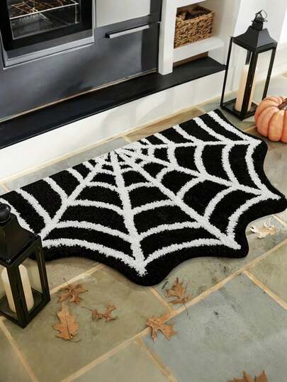 1 PC Winter Gothic Spiderweb Doormat, Non-Slip & Machine Washable Soft Polyester Rug, Decorative Spider Web Mat For Bathroom, Kitchen & Porch, Halloween Themed Floor Mat For Bedroom Decor, Christmas & Easter Gift