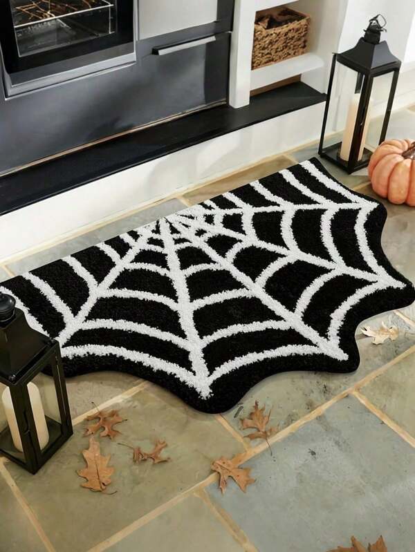 1 PC Winter Gothic Spiderweb Doormat, Non-Slip & Machine Washable Soft Polyester Rug, Decorative Spider Web Mat For Bathroom, Kitchen & Porch, Halloween Themed Floor Mat For Bedroom Decor, Christmas & Easter Gift