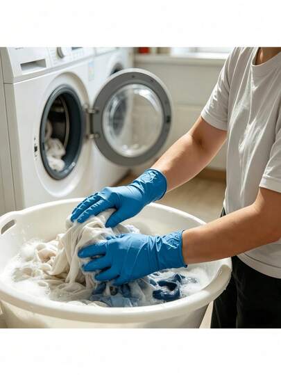 100 peças/1 conjunto Tamanho P/M/G Luvas Descartáveis de Limpeza de Cor Sólida para Uso Diário e Festa, Luvas Protetoras Multiuso de Borracha Nitrílica Azul, Adequadas para Tosa de Animais de Estimação e Tarefas Domésticas