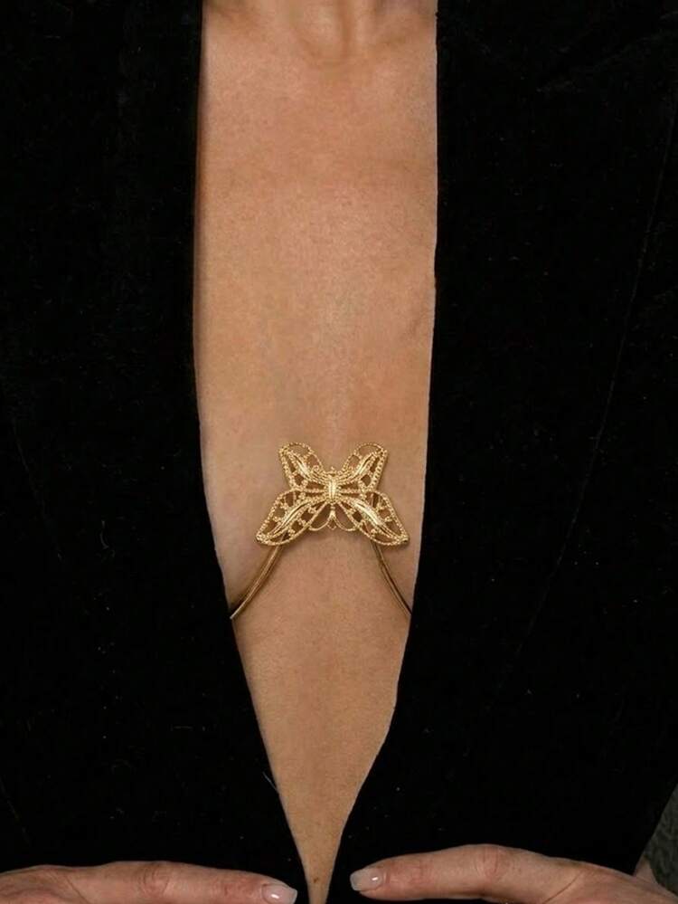 1件金色新款性感派對蝴蝶結身體鏈，水鑽胸罩鏈，時尚夜店風女性裝飾 - 彩色 - 查看 2