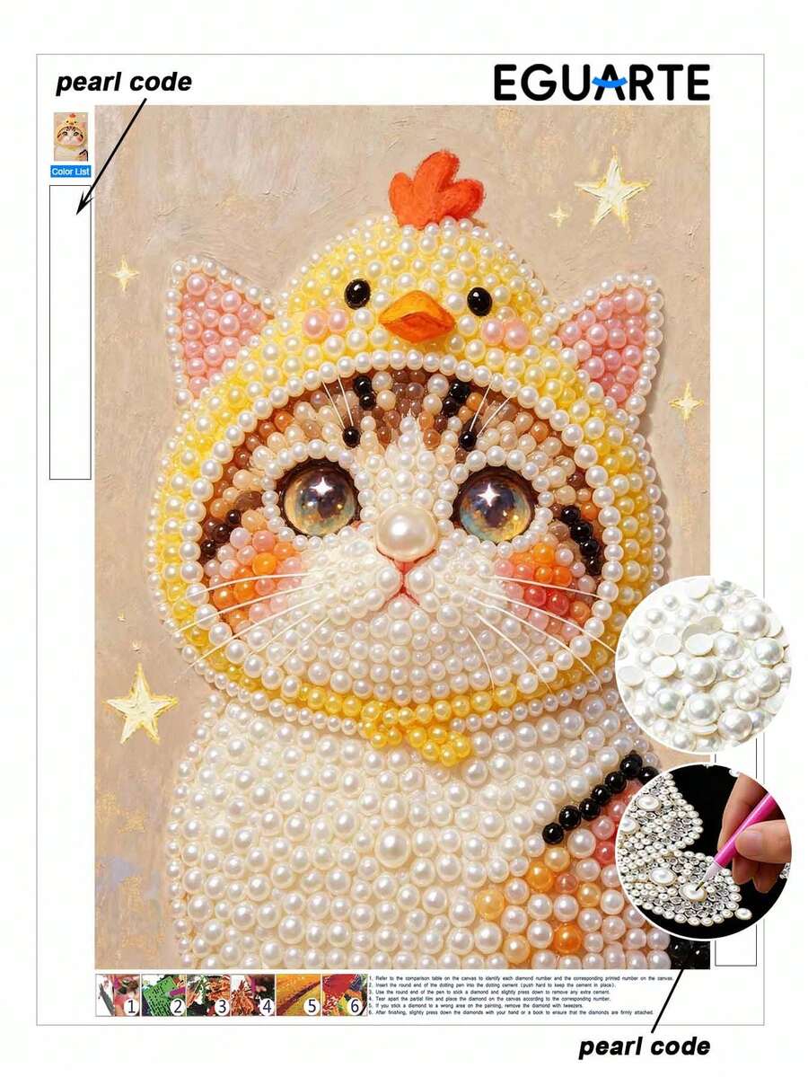 New Pearl Painting Cute Cat Pattern Design, DIY Pearl Painting Set, Suitable For Home Wall Decor Art, Applicable For Various Holiday Gifts, Perfect Ideal Handmade Gift - A - View 1