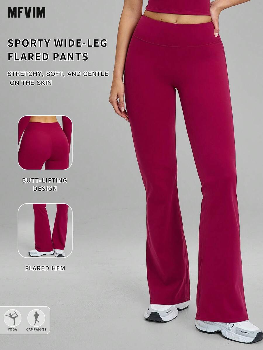 MFVIM Casual Leggings High Waist Shaping Yoga Running Training Flare Pants Long Pants - Red Violet - View 1