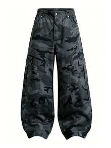 Men's Spring/Autumn Casual Fashion Straight Leg Outdoor Camouflage Cargo Pants - Dark Grey - View 2