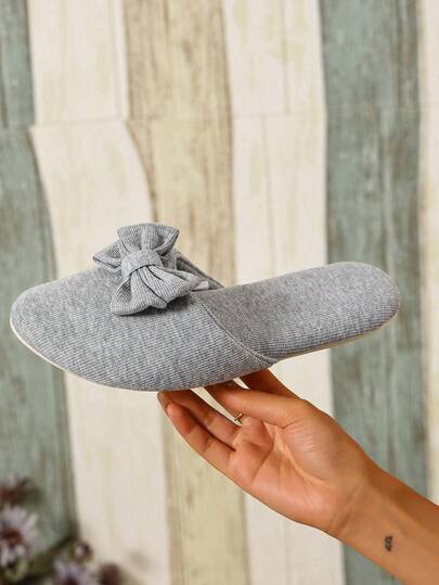 Women's Elegant Grey Ballet Flats With Bow Detail - Ultra-Light, Silent, Soft Sole, Non-Slip, Lightweight Fabric Flat Shoes, Suitable For Indoor And Outdoor Use, Perfect For Casual Wear And Home Gatherings, Women's Slippers