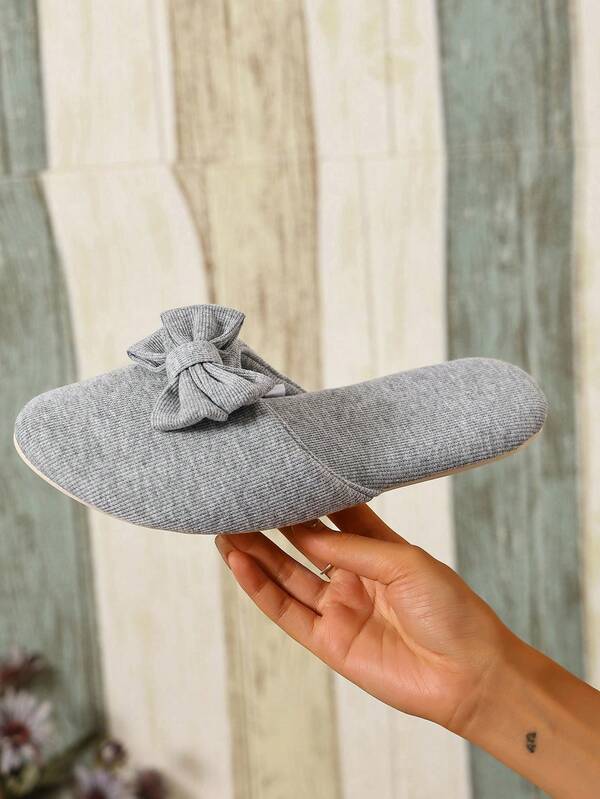 Women's Elegant Grey Ballet Flats With Bow Detail - Ultra-Light, Silent, Soft Sole, Non-Slip, Lightweight Fabric Flat Shoes, Suitable For Indoor And Outdoor Use, Perfect For Casual Wear And Home Gatherings, Women's Slippers
