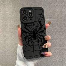 1PC Spider Web Pattern Black Full Coverage Phone Case, Compatible With Apple 17 16 15 14 13 12 11 Plus Pro Max Series, Personalized Ins Style Protective Cover, Fashionable Phone Case, Minimalist Full Coverage Protection, Cute Image, Minimalist TPU Anti-Drop Fashion Protective Cover, High Aesthetic Design, Birthday Gift, Holiday Gift - Multicolor - View 2