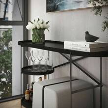 Aparador Hall De Entrada 120cm Luxo Buffet Moderno Couro - Preto - Visão 3