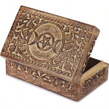 Wooden Hand Carved Decorative Jewelry Box Moon Carvings Vintage Keepsake Storage Organizer Travel Treasure Chest Trinket Holder Great Gifts 8x5 Inch - 1PC - View 8