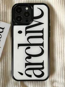 Ins Niche Old Money Style Minimalist English Electroplated Silver Edge Full Coverage Phone Case Compatible With Iphone 16 Pro Max, Apple 17 Pro Max, 1/3/12/11, 14 Pro (No Tag) - Black and White - View 4