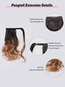 Extensões de Cabelo Ombré Preto Marrom para Loiro Mel & Marrom Escuro, Extensão de Rabo de Cavalo Enrolado Curto de 14 Polegadas para Mulheres, Peça de Cabelo Sintético Macio e Leve, Fácil de Usar para Volume Natural, Estilo Diário, Fantasia de Halloween, Cosplay e Festa - Multicolorido - Visão 9