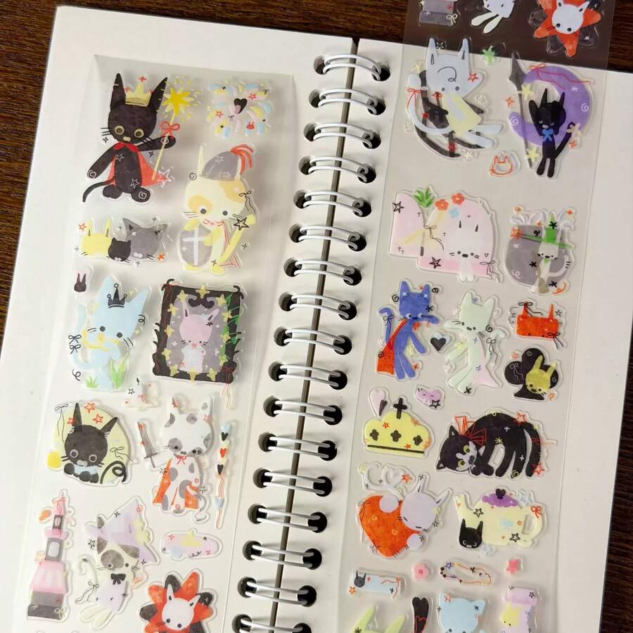 35cm/Loop Kawaii Cat Kingdom Fantasy Fairy Tale Watercolor Die-Cut Sticker For DIY Journal Scrapbooking Planners Gift Photo Card Supply - Black - View 1