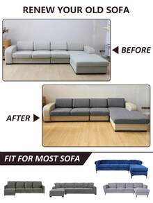 1pc Solid Color Jacquard Stretch Removable Machine Washable Sofa Cushion Cover, Polyester Sofa Seat And Backrest Cover For Living Room - Grey - View 9