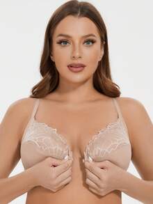 MELENECA Women's Racerback Front Closure Full Coverage Unlined Plus Size Underwire Bra - Beige - View 7
