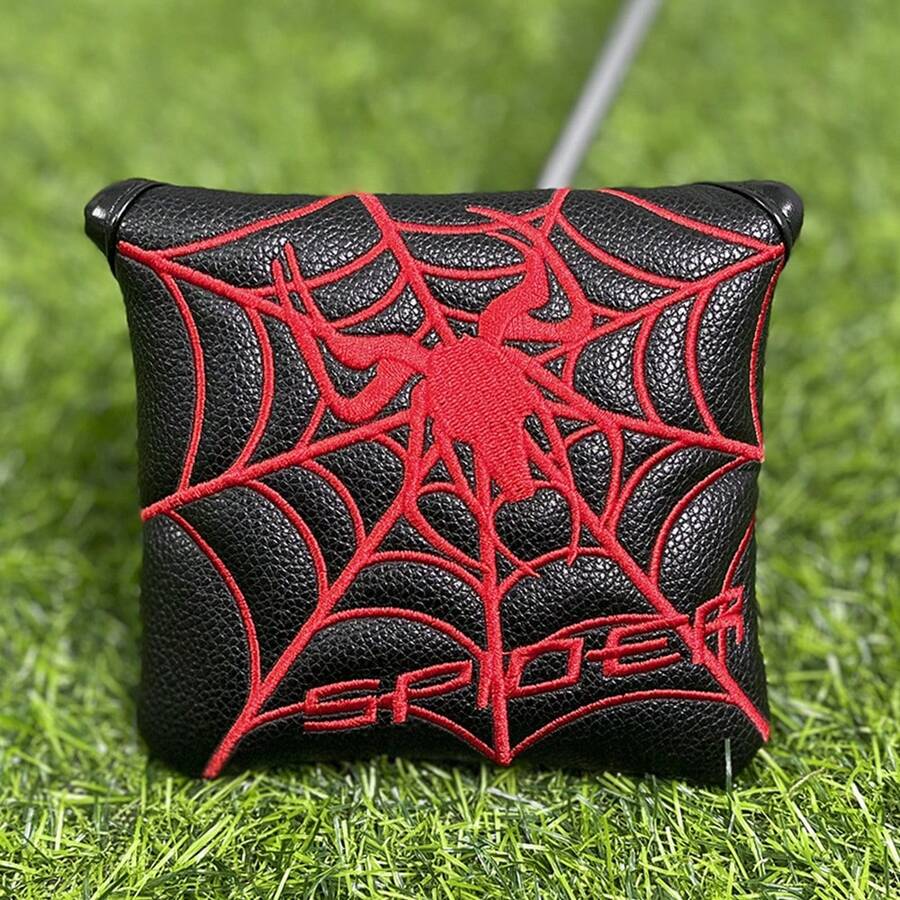 1pc Spider Web Embroidered Square Hammer Putter Cover, Magnetic PU Leather Golf Club Head Protector - Multicolor - View 1