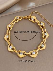 Set/1Pc Luxury Elegant Stainless Steel Zirconia Flower Heart Link Bracelet With Single Diamond Dainty Jewelry For Women,Party,Daily/Christmas,Boho/Y2K - Multicolor - View 6