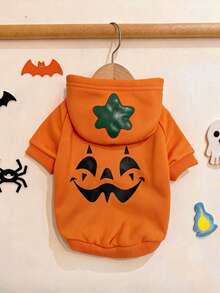 LUCKIE PAW 1pc Halloween Funny Pumpkin Pattern Pet Sweatshirt, Physical Flea Protection, Reduces Shedding, Warm & Breathable, Suitable For Small And Large Dogs And Cats, Indoor And Outdoor - Orange - View 2