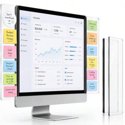 Tableros de notas acrílicos para monitor, soporte transparente para notas adhesivas, paneles laterales para pantallas de computadora, organizador de escritorio de oficina transparente y accesorios para el espacio de trabajo