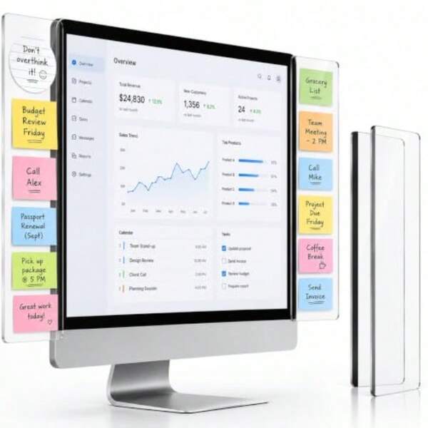 Acrylic Monitor Memo Boards Transparent Sticky Note Holder Side Panels For Computer Screens Clear Office Desk Organizer And Workspace Accessories
