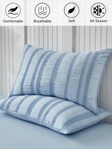1pc Blue Vertical Stripe Pillowcase, Modern Textured Decorative Throw Pillow Cover For Sofa, Suitable For All Seasons, No Filling - Blue - View 5