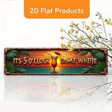 2D Flat "There's Always A Place Where It's 5 PM" Vintage Wall Plaque - Tropical Beach Design With Palm Trees And Sunset Pattern, Easy Installation, Perfect For Home, Cafe, Bedroom, Office And Garage Decor (Random Style) - A - View 3