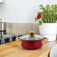 Stainless Steel Cookware Set With Nonstick Surface And Gold Handles Kitchen Pots And Pans For Frying Baking And Cooking Vibrant Wine Red Color Compatible With Multiple Heat Sources - View 6