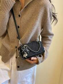 Women's New Spring Fashion Quilted Chain Handbag, Small Square Crossbody Bag, Versatile - Black - View 5