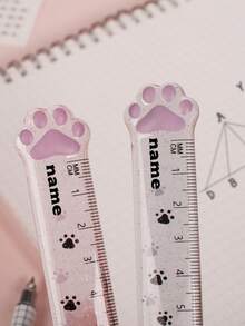1pc Customized Name Cat Paw Acrylic Ruler, 15CM Glitter Transparent Ruler, Personalized Engraved Name Cute Paw Print Measuring Tool, Student Stationery Bookmark Ruler, Back To School Gift - Multicolor - View 6