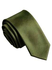 1PC Men's Fashion Solid Dark Green Diagonal Stripe Textured Versatile Necktie - Army Green - View 5