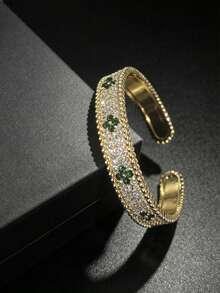 Juego de 3 piezas de pulsera y brazalete elegante y minimalista con circonita cúbica para mujeres, adecuado para uso diario, fiestas y vacaciones - Dorado - Ver 2