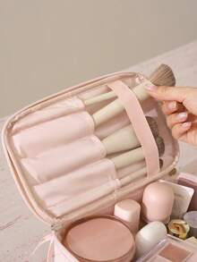 Large-Capacity Cosmetic Bag,Multi-Compartment,Lightweight Quilted Makeup Bag Organized For Toiletries,Cosmetics,Makeup Brushes,Skincare,Medication,Etc,Bow Embroidery Sweet Style Multifunctional Storage Bag For Gift,For Home,Travel,Vacation,School Use - Multicolor - View 10