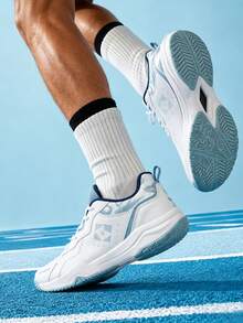 KUMPOO Professional Training Shoes Men'S Low Top / Anti-Slip & Shock Absorption / Lightweight Badminton Sports Shoes / KHR-D21 - White/Blue - View 3