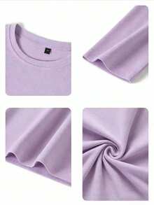 Tween Girls Cute Bamboo Steamer Rainbow Dumpling Graphic Long Sleeve Tee, Soft Crew Neck Top For Holiday & Everyday Wear - Mauve Purple - View 6