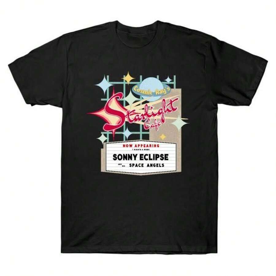 Unisex Sommer T-Shirt - Damen Oberteile - Starlight Cafe Schild T-Shirt - Y2k - Musik - Party, Date, Treffen, Sport, Lässig T-Shirt - Bevorzugtes Geschenk FHJJ - Schwarz - Übersicht 1