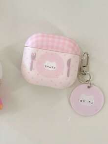 Pink Plaid Polka Dot Cat Design Earphone Case Compatible With Apple Pro 2nd Gen, 1st/2nd/3rd/4th/5th Gen Wireless Bluetooth Earbuds - Baby Pink - View 6