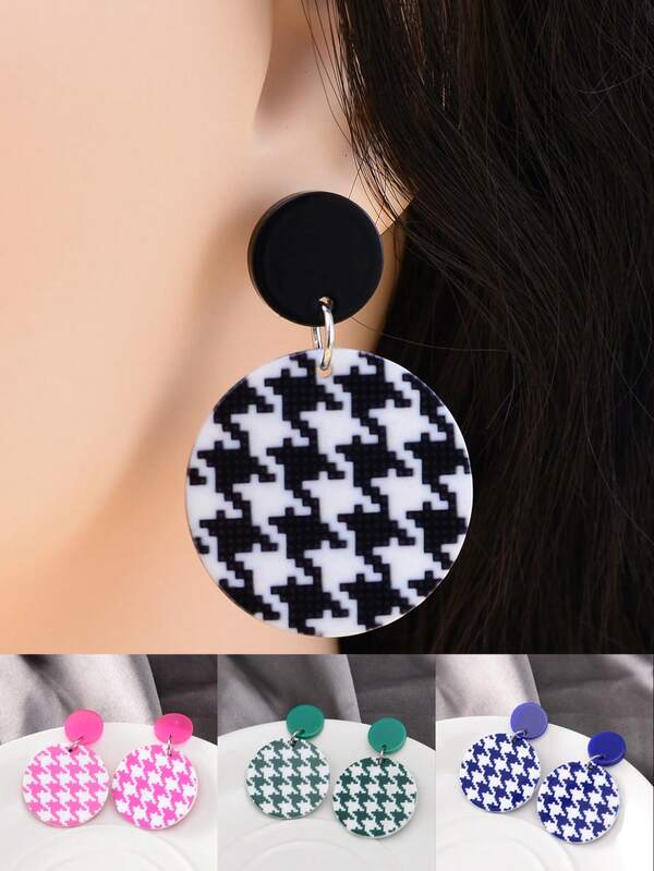 1 Pair Fashion Acrylic Printed Houndstooth Stud Earrings Jewelry Women's Ear Accessories Gift For Party Wear