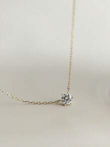 BALMORA 1pc S925 Sterling Silver Necklace, Cubic Zirconia Inlaid, Adjustable Collarbone Chain, Fashionable Six-Prong Design, Gift For Women - Gold - View 3