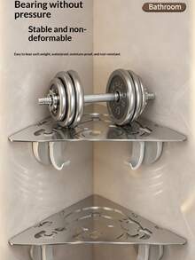 KOEMO No-Drill Vacuum Suction Triangle Storage Rack For Bathroom And Kitchen - Heavy Duty Triangular Corner Shelf With 2 Hooks, No Tools Required Installation, Space-Saving Design, Suitable For Shower, Sink Countertop, And Toilet Wall/Tiles, Compact And Easy To Install, Minimalist Plastic Material, Rust-Proof High-Quality ABS Material, Shower Caddy, Multi-Functional Storage Triangle Basket For Organizing Supplies - Silver - View 3