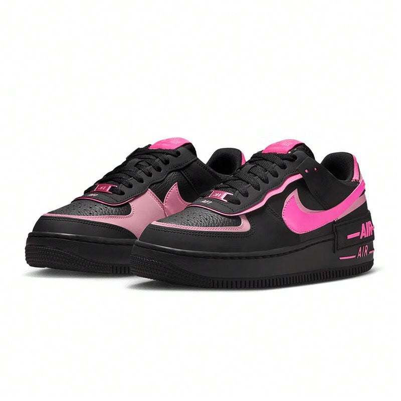 Nike AF1 Shadow Synthetic Leather Split Leather Low Fashion Comfortable Sneakers Women's Black Pink - Black Powder - View 1